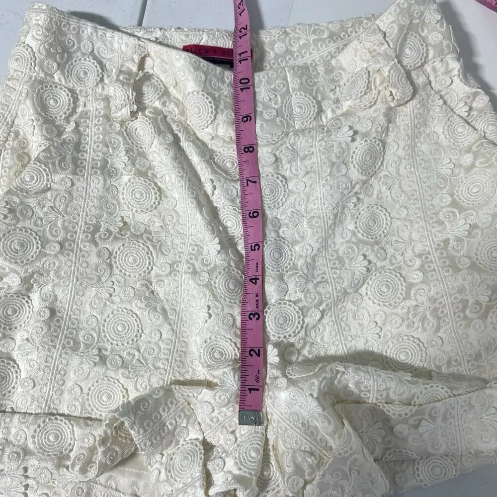 NWT Alice + Olivia Silk Lace Lined Shorts Size 6 Paula Ivory Bridal Bachelorette - Picture 11 of 14